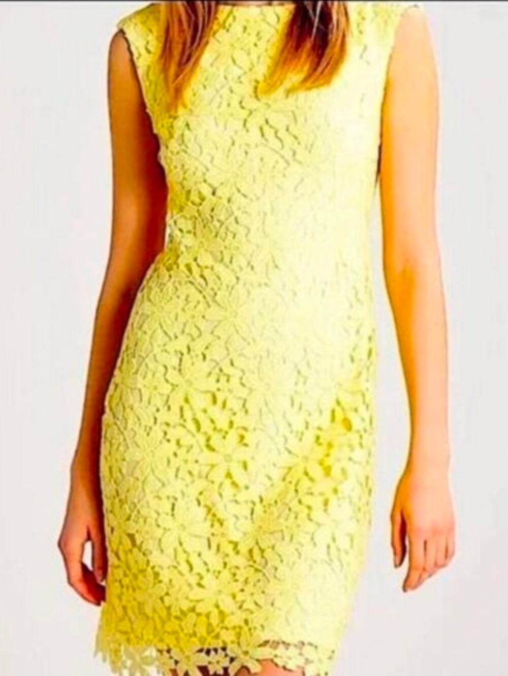 Lauren Ralph Lauren Yellow Floral Lace Lined Shift Sleeveless Dress Size 10 NWT